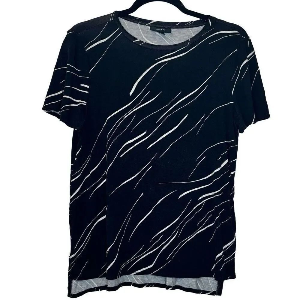 Alfani Round Neck Short Sleeve Abstract Print T-Shirt Black & White XS